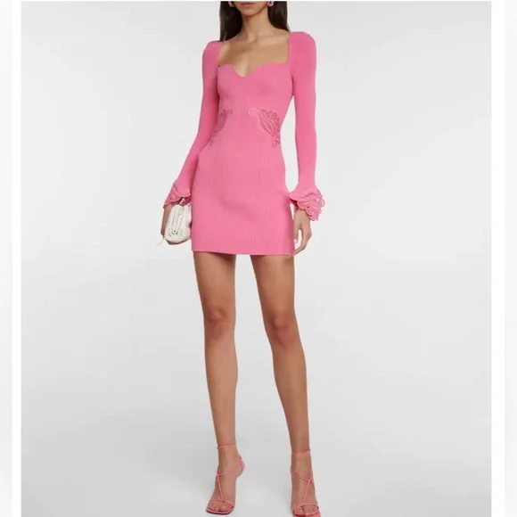 Self Portrait Pink Lace Trimmed Mini Dress. Size M. Worn once. - Picture 2 of 6